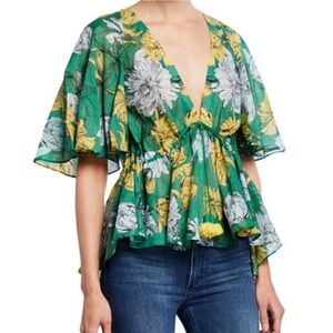 Alexis Dayal Floral Flutter Sleeve Top Loose Lightweight Vacation Resort Small